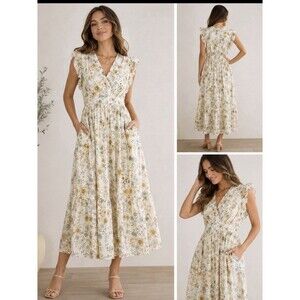 Taylor Floral Maxi Dress NWT Sleeveless Ruffle Pocket Dress Cottagecore, Gaden